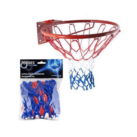 Купить Сетка баскетбольная Torres, нить 4 мм, бело-сине-красная в Рассказове 